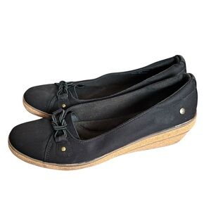 Grasshoppers Black Canvas Cork Wedge Slip On Shoes Womens Size 10